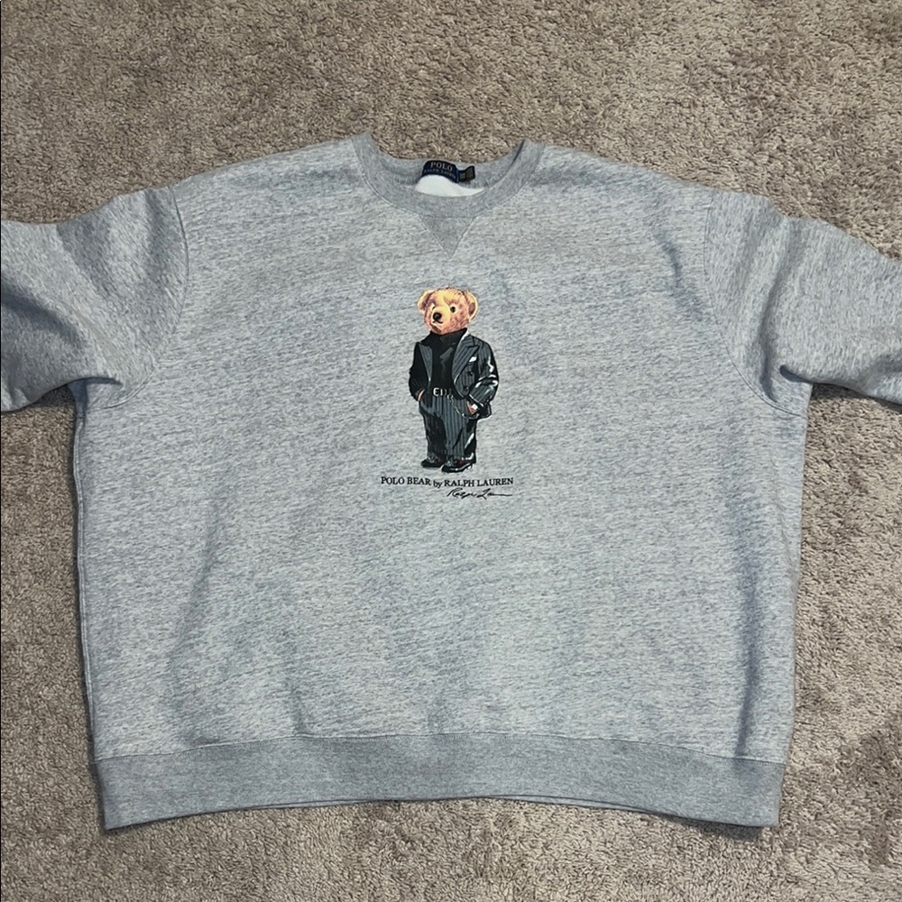 Ralph Lauren Gray Sweatshirt with Bear Graphic